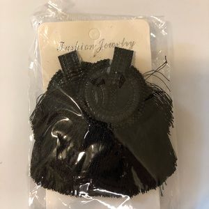 Black Round Tassel Earrings